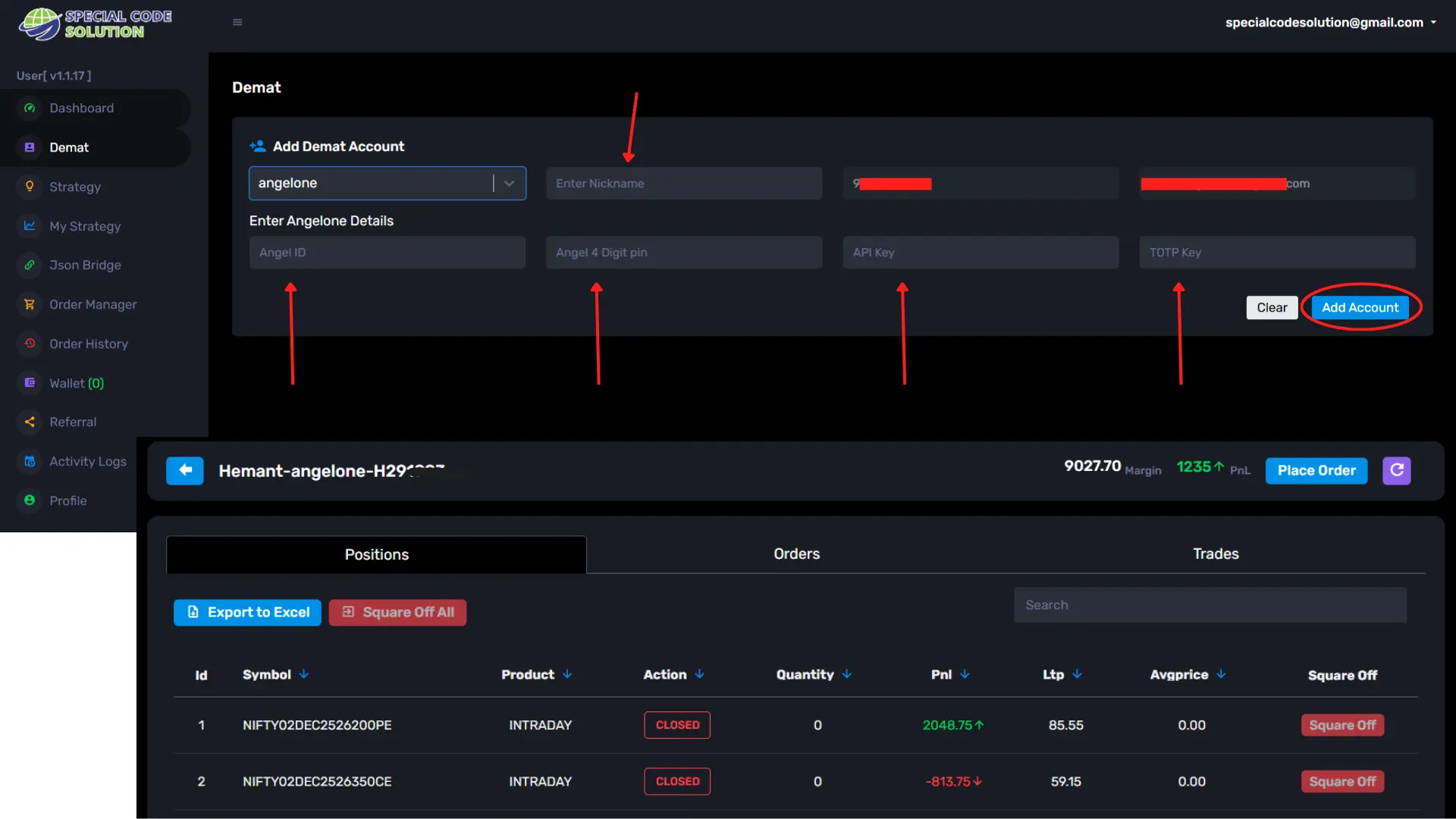 Algo trading with Special code solution